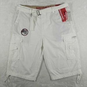 Union Bay Cargo Shorts Men's 38 White 15" Inseam Belted‎ Below Knee Casual NWT